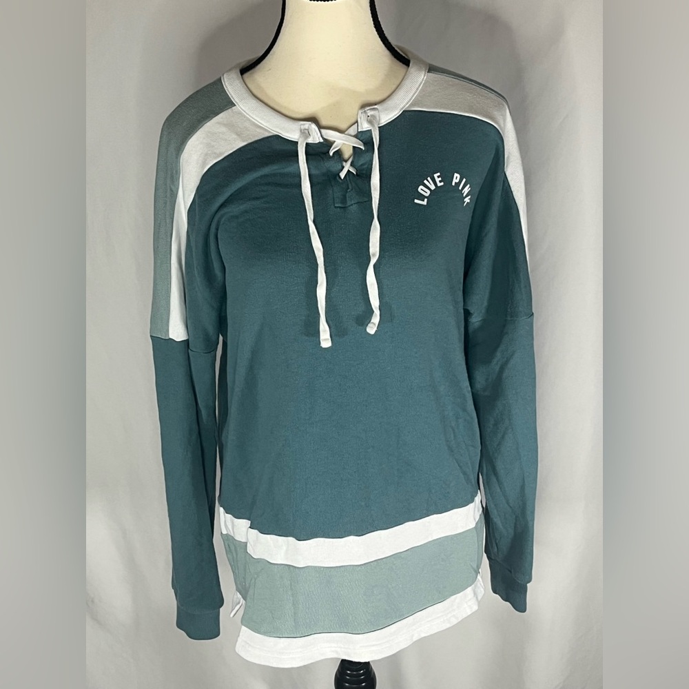 Victoria Secret PINK Lace Up Neckline Hockey Style Sweatshirt